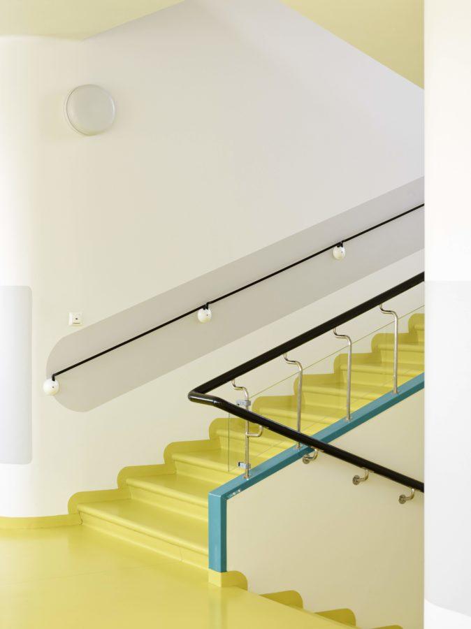 Alvar Aalto Paimio Sanatorium interior yellow staircase